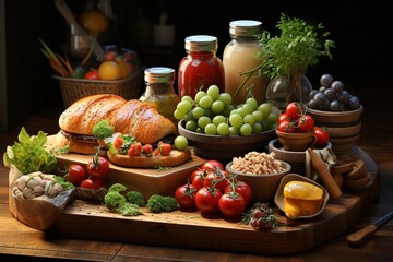 Selection of healthy food on a black background