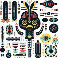 set Acid Neo-tribal shapes art. Abstract ethnic shapes in gothic style. Flat graphic vector illustration isolated on background