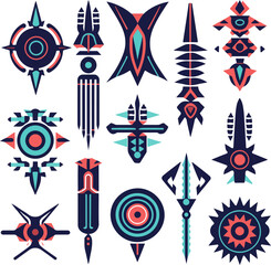 Fototapeta na wymiar set Acid Neo-tribal shapes art. Abstract ethnic shapes in gothic style. Flat graphic vector illustration isolated on background