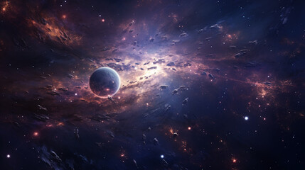 Naklejka na ściany i meble 宇宙と惑星と星雲のアブストラクト背景素材