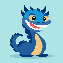 Cute dragon cartoon character in flat design.