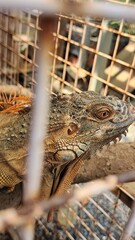 Iguana is kept in cages for tourists to visit. This reptile with a rugged appearance, quite similar to a prehistoric dinosaur, has attracted a lot of attention and love from many people.
