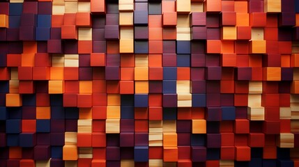 A pixelated-style 3D wall design using small blocks to create a mosaic-like visual effect.