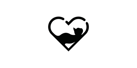 Cat And Love logo Concept Design Template. Negative Combination Of Cats And Love