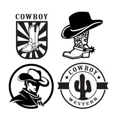 Set of cowboy western logo vector template. Cowboy silhouette template illustration.