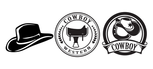 Set of cowboy western logo vector template. Cowboy silhouette template illustration. - obrazy, fototapety, plakaty