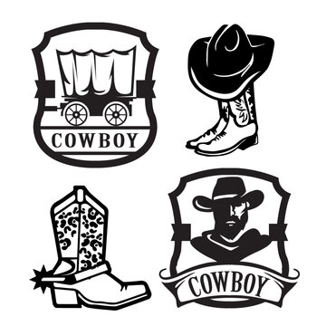 Set of cowboy western logo vector template. Cowboy silhouette template illustration.