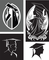 Set of graduation logo silhouette vector