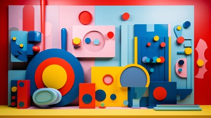 A retro-inspired 3D wall art with a pop art theme, featuring bold shapes and vibrant colors.
