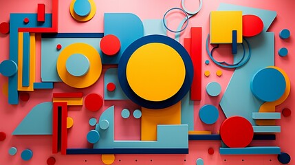 Obraz premium A retro-inspired 3D wall art with a pop art theme, featuring bold shapes and vibrant colors.