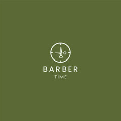 Barbershop time logo, scissors combine with clock logo modern concept - obrazy, fototapety, plakaty