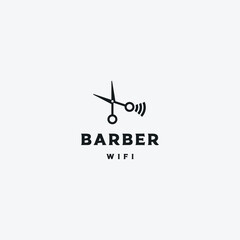 Scissors combine with wifi logo, barber connection logo concept