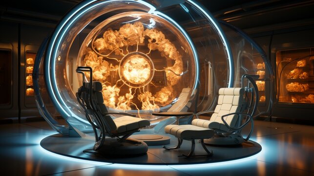 A sci-fi-inspired brain chamber with futuristic technology