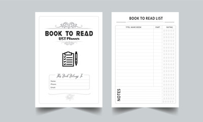 Book to Read List Planner template set. Set of planner and to do list. Monthly, weekly, daily planner template. Vector illustration with cover page layout template
