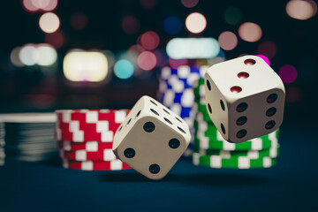 Background of gambling-related dice and chips, 3d rendering