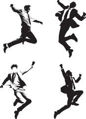 Fototapeta na wymiar Set of man jumping happy silhouette