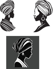 Set of african woman with turban silhouette