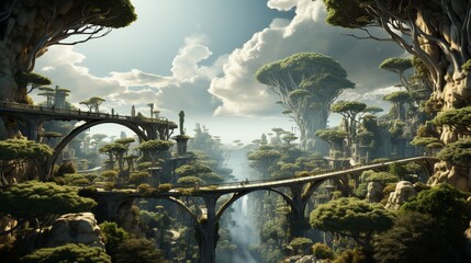 Naklejka premium A surreal brain landscape with floating islands of imagination