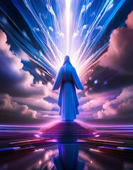 Jesus ascends to heaven as Earth grapples with the presence of demons - obrazy, fototapety, plakaty