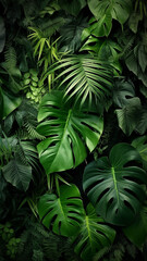 Abstract green tropical leaves Monstera palm fern and ornamen background