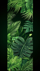 Leaf banners set with green tropical leaves isolated
