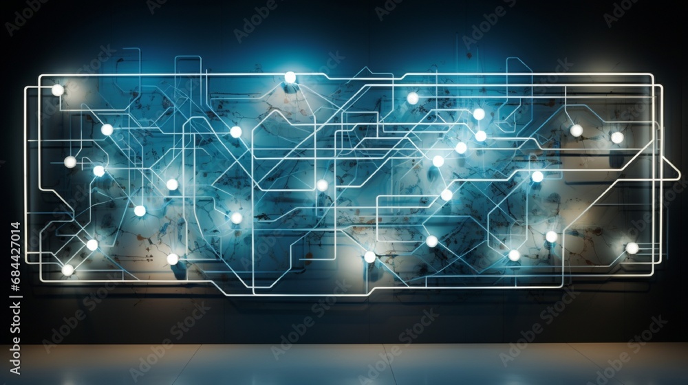 Wall mural a technological-inspired 3d wall installation showcasing circuit-like patterns and digital elements.