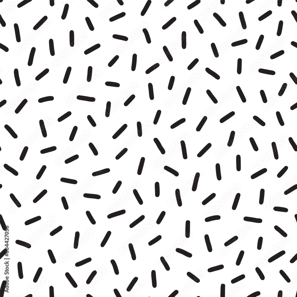 Poster Small dash pattern on white background. Hand drawn small black dash seamless pattern. Simple minimal abstract, geometric texture design seamless background. Vector illustration