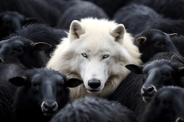 Fototapeta premium Wolf Black Sheep Clothing Animals Predator Prey
