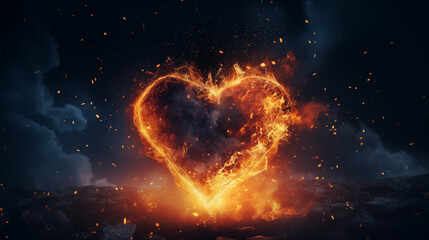 fiery heart, fire, heart, love, separation, broken heart,