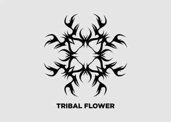 Vector illustration of tribal floral symmetrical black mandala