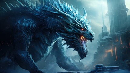 ice dragon realm, digital art illustration, Generative AI