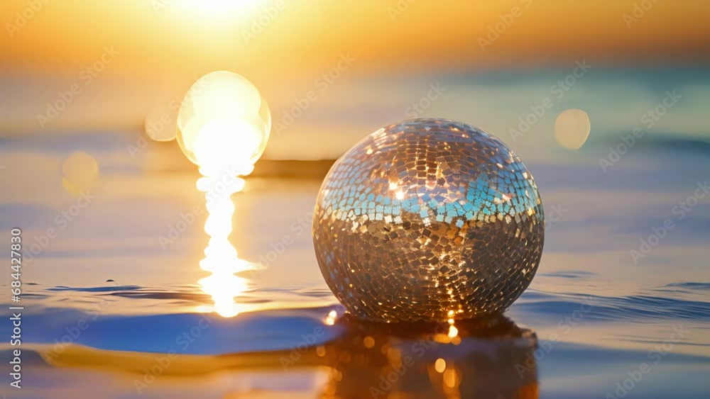 Poster closeup of the suns reflection on the beach ball, creating a dazzling sparkle that draws in beachgoe