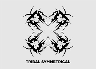 Vector illustration of tribal floral symmetrical black mandala