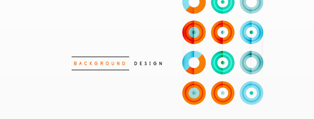 Eye-catching background of colorful circles of equal size arranged in abstract pattern. Circle boasts unique tone or hue, creating rainbow effect. Design has upbeat, contemporary feel