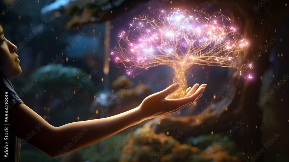Wall mural hands of the child and the world