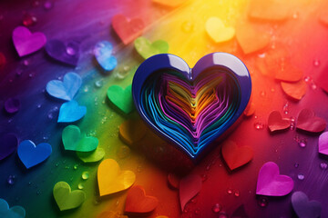 Heart background with rainbow color. LGBT+ Pride design. Rainbow community pride month. Love, freedom, support, peace.
