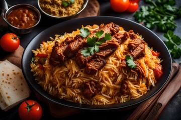 Meat biryani, Spicy mutton biryani food - obrazy, fototapety, plakaty