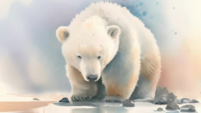 A pudgy polar bear waddling around with its fluffy fur. Cute creature. .