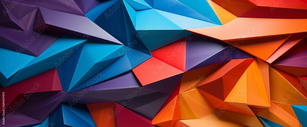 Wall mural abstract polygons intersect and overlap in a burst of vivid colors, forming a lively and vibrant 3d 