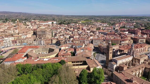 Drone photo of Spanish town Tarazona. Capital of Tarazona y el Moncayo Aragonese comarca.
