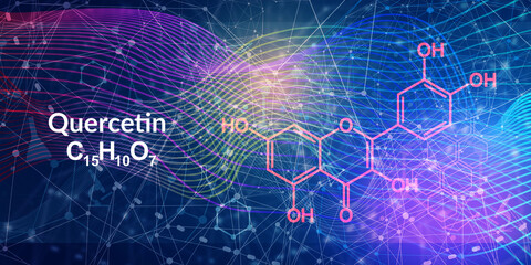 Quercetin or Vitamin P. Plant Flavonol from the Flavonoid Group of Polyphenols. Structural Chemical Formula