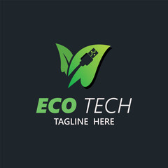 Eco technology business vector design modern. Nature technology logo with leaf and circuit tech minimalist vector illustration