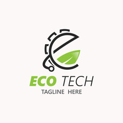 Eco technology business vector design modern. Nature technology logo with leaf and circuit tech minimalist vector illustration