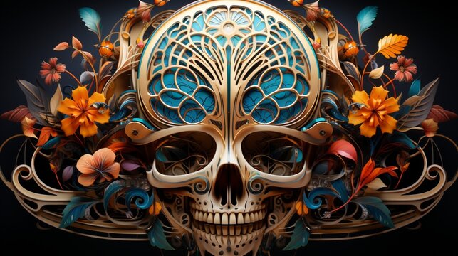 An artistic rendering of a brain hemisphere with intricate patterns