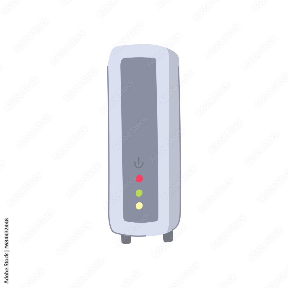 Poster wireless dsl modem cartoon. web wlan, a broadband, ethernet lan wireless dsl modem sign. isolated sy