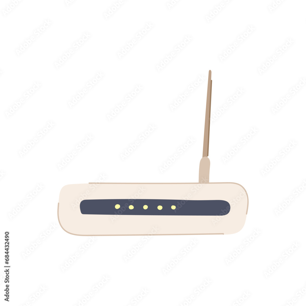Poster web dsl modem cartoon. wlan a, broadband ethernet, lan net web dsl modem sign. isolated symbol vecto