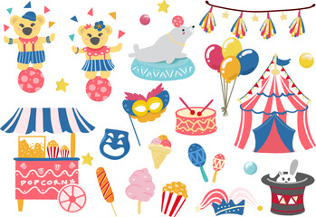 Carnival and Circus Clipart elements Hand drawn illustration
