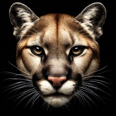 The cougar (Puma concolor) is a large cat native to the Americas. It is the most widespread of any large wild terrestrial mammal in the Western Hemisphere. Close up. Generative AI.