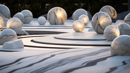 Fototapeta premium A group of white marble balls sitting on top of a white surface. Generative AI.