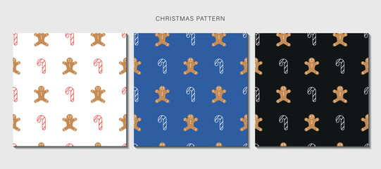 Seamless Christmas Patterns. Simple, Minimalist Designs. Vector illustration